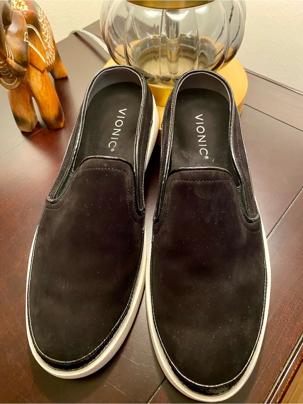 Vionic Effortless Black Suede Slip On Mule Sneaker Shoes Size 7.5